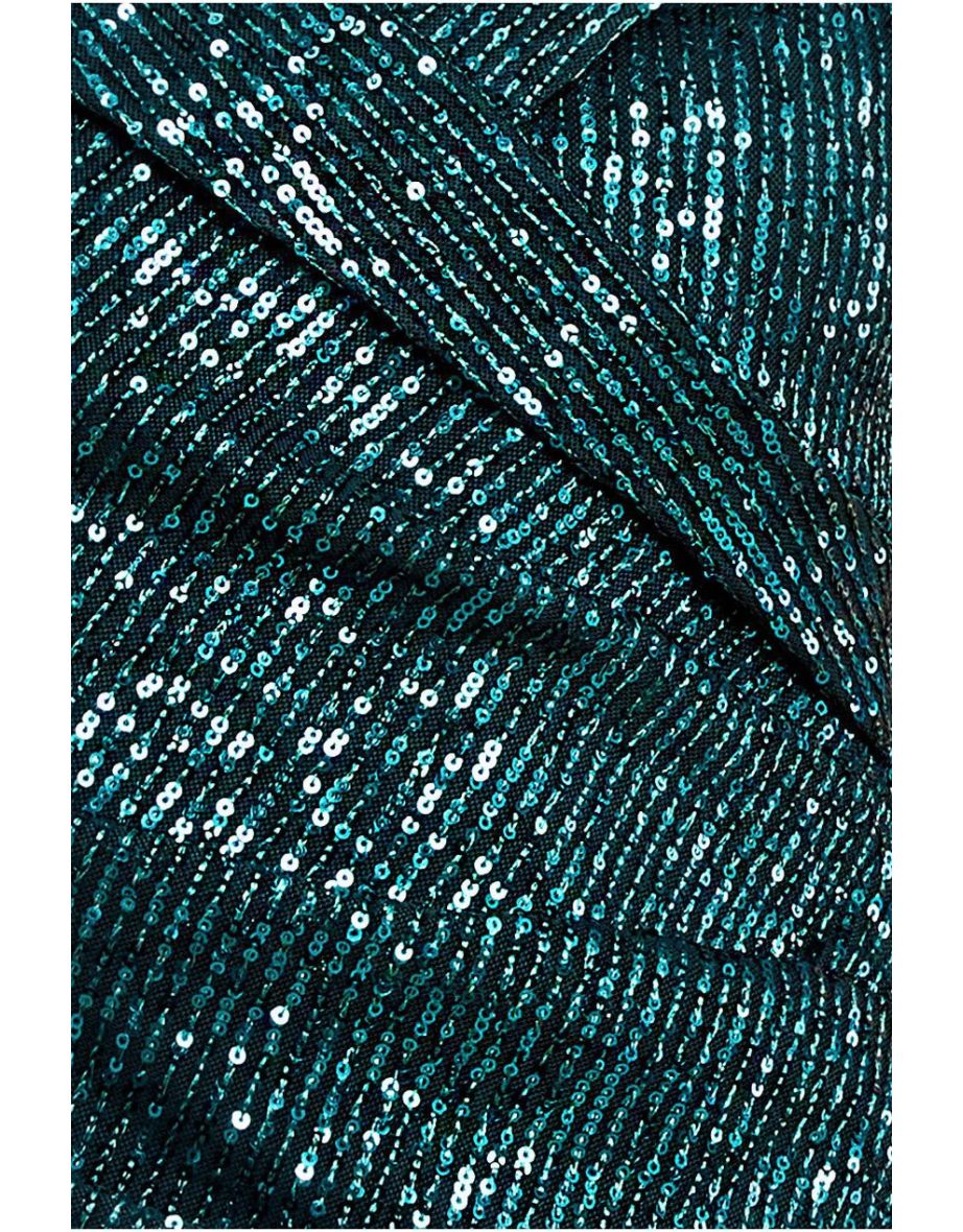 Goddiva Bardot Sequin Pleated Maxi Dress - Emerald Green - 3