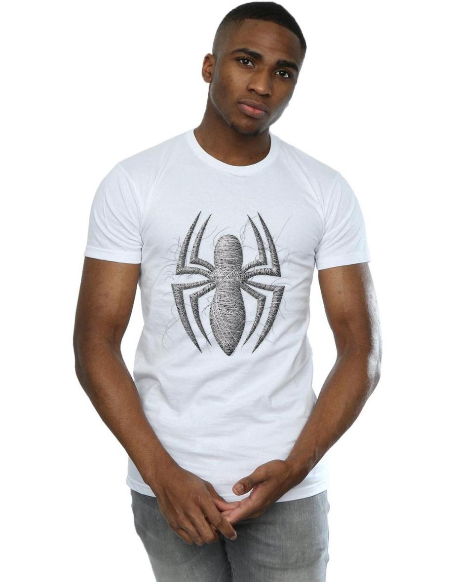 Marvel Mens Spider-Man Web Logo T-Shirt - White