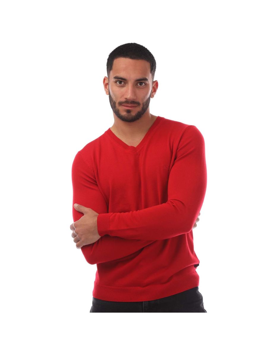 Men's Boss Batisse-E V-Neck Sweater in Red