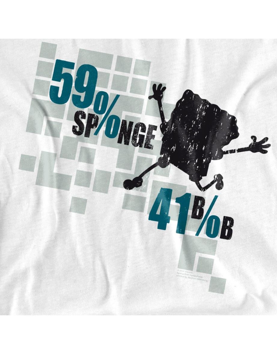 SpongeBob SquarePants Unisex Adult 59% Sponge 41% Bob T-Shirt - White - 3