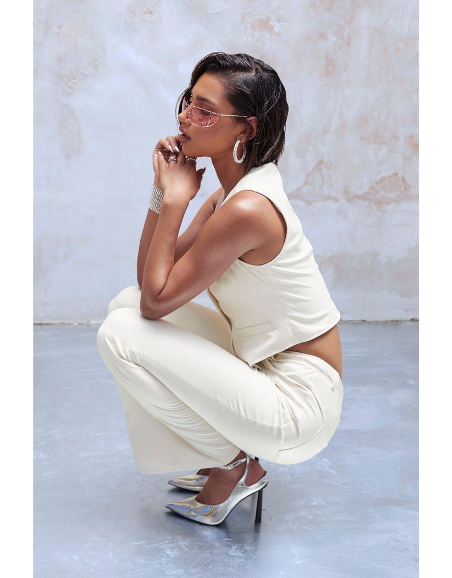 Faux Leather Flared Trousers - bone - 3