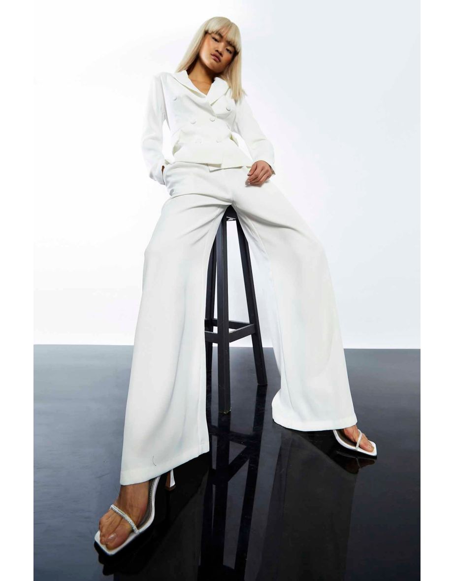 Off White High Waisted Wide Leg Trousers - 3