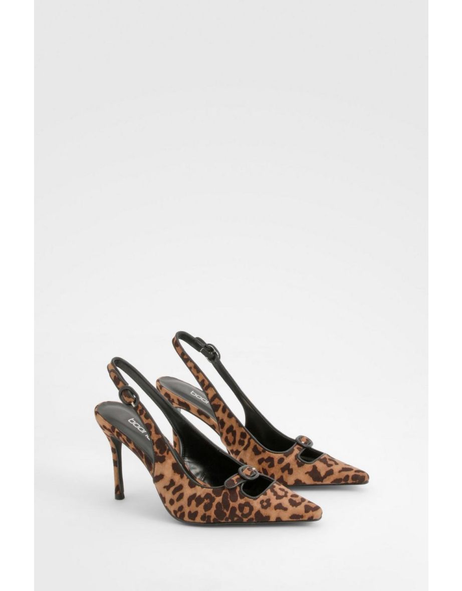 Leopard Contrast Binding Buckle Court Shoes