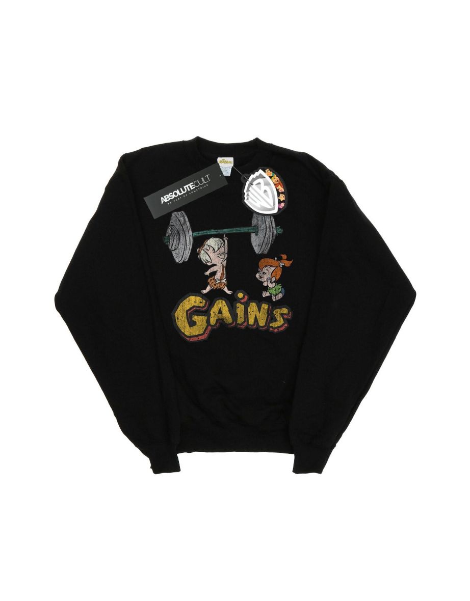 The Flintstones Girls Bam Bam Gains Distressed Sweatshirt - Black
