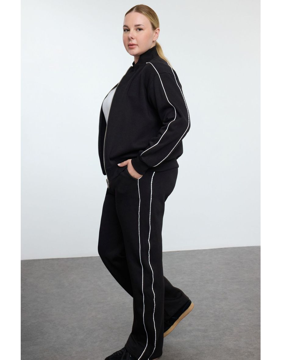 Black Knitted Plus Size Two Piece Set - 4