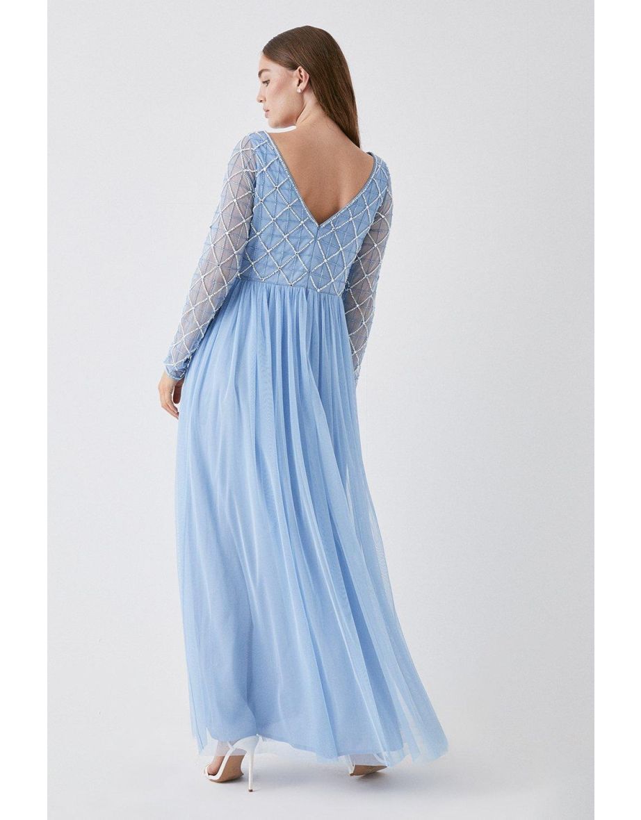 Debut London Diamond Embellished Mesh Skirt Bridesmaids Dress - bluebell - 3