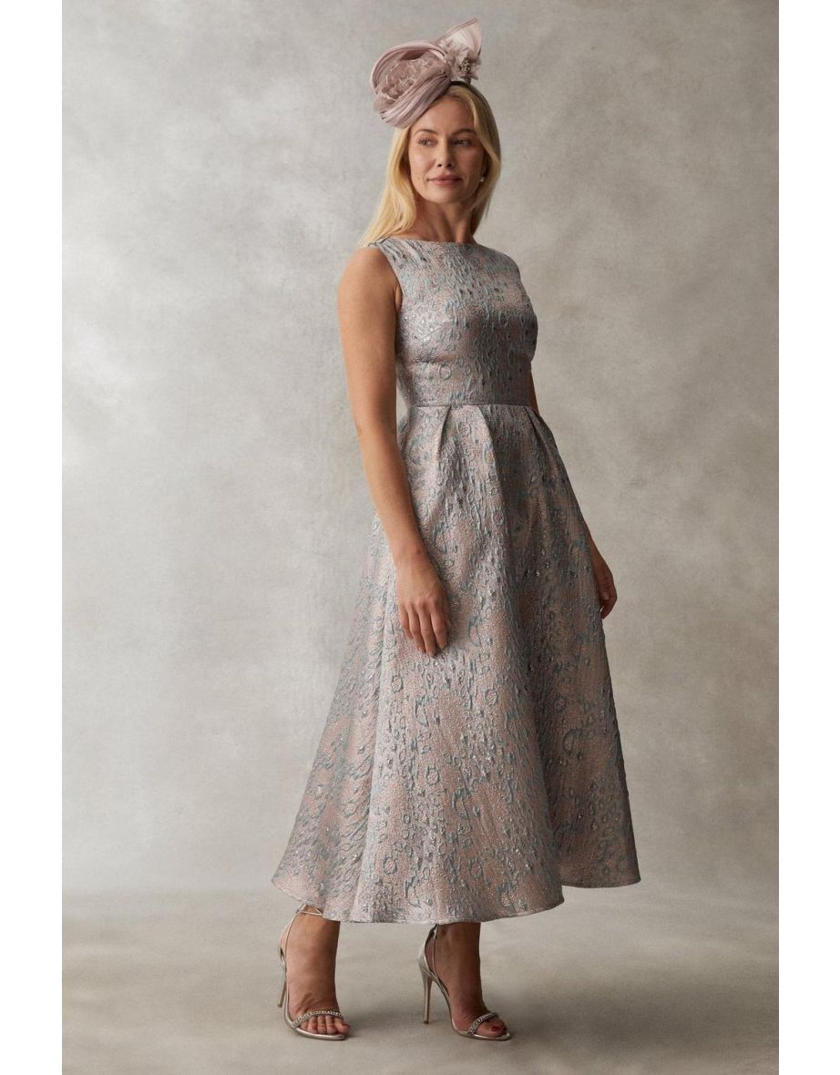 Premium Metallic Jacquard Midi Dress
