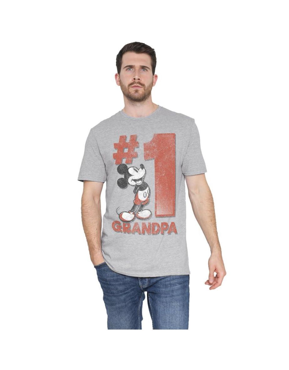 Disney Mens Number 1 Grandpa Mickey Mouse T-Shirt - Sport Heather