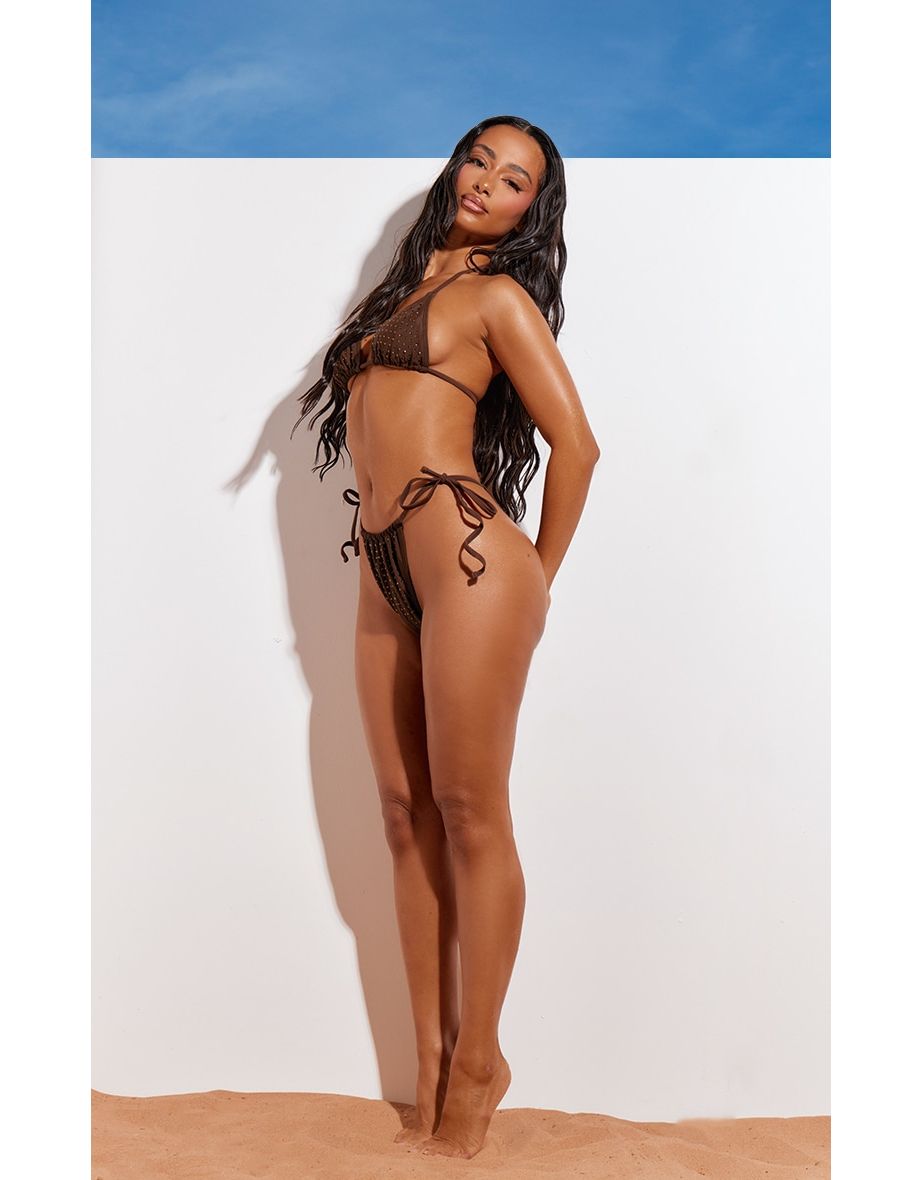 Brown Hot Fix Tie Side Bikini Bottoms