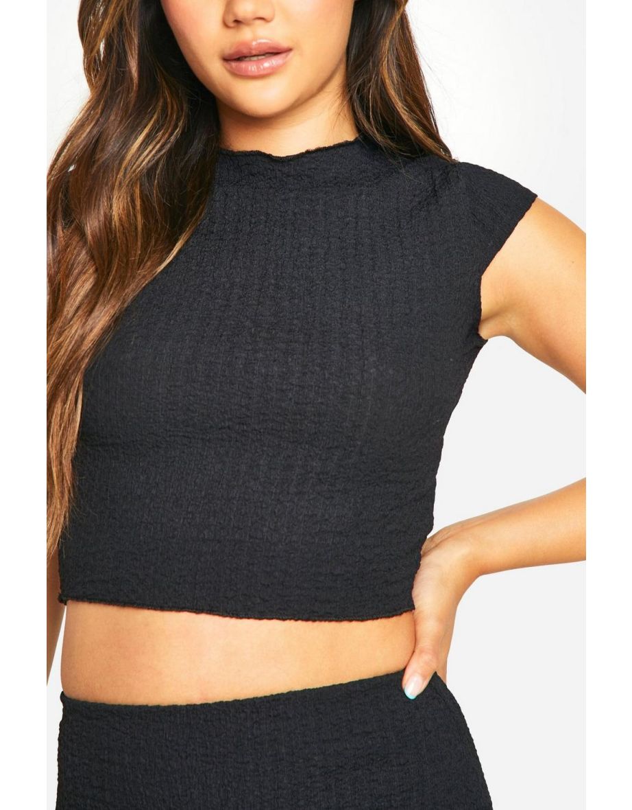 Textured Cap Sleeve Lettuce Hem Top - 3