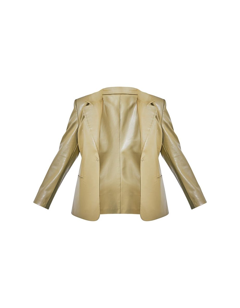 Plus Olive Premium Faux Leather Blazer - 4