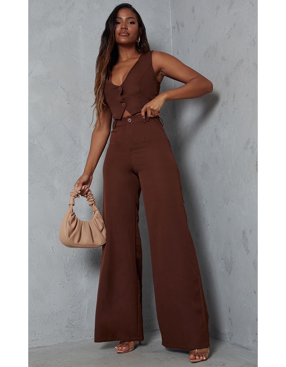 Chocolate Brown Woven Double Belt Loop Suit Trousers