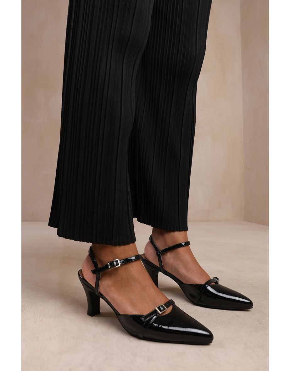 MEMPHIS WIDE FIT LOW HEEL WITH MULTI BUCKLE DETAIL IN BLACK PATENT