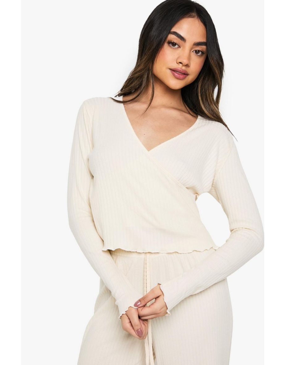 Soft Rib Wrap Top and Trouser Lounge Set - 3