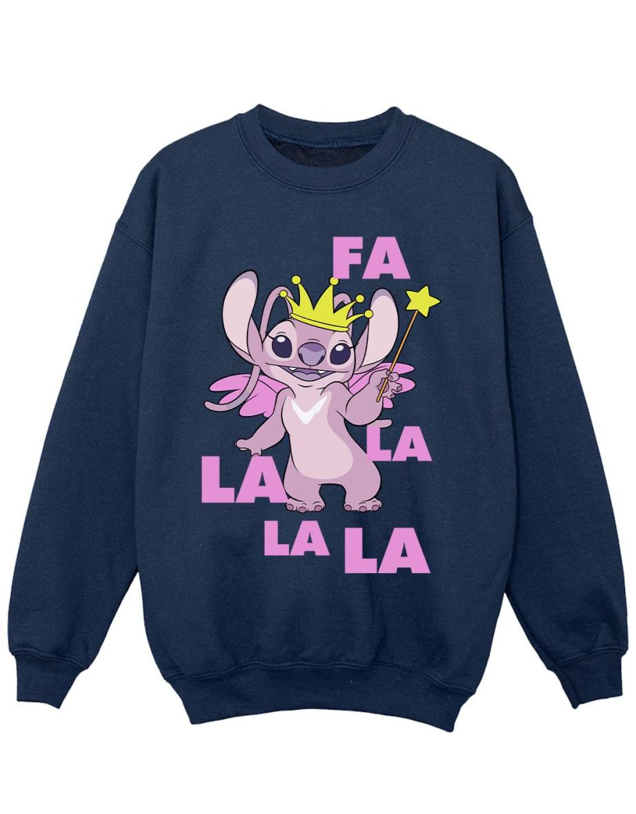Disney Girls Lilo & Stitch Angel Fa La La Sweatshirt - Navy Blue