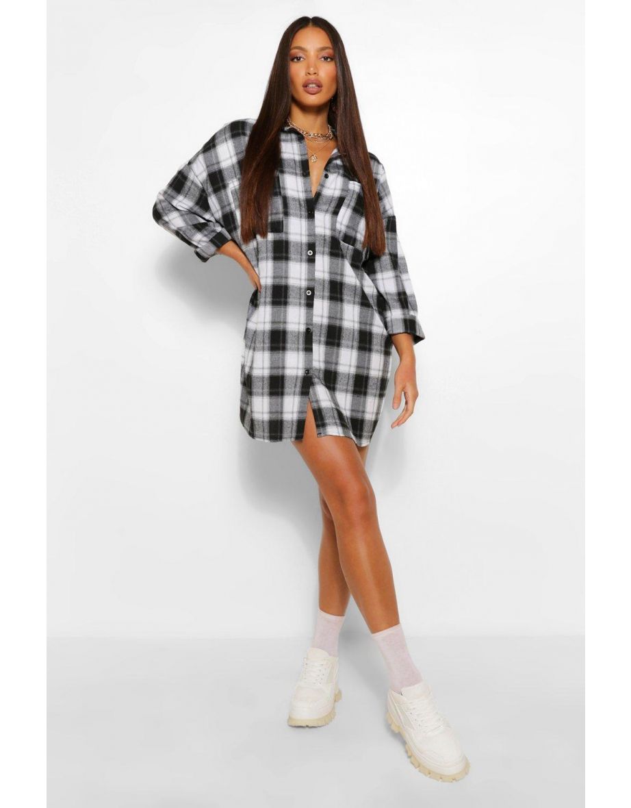 Tall Oversized Check Shirt Dress - black - 3