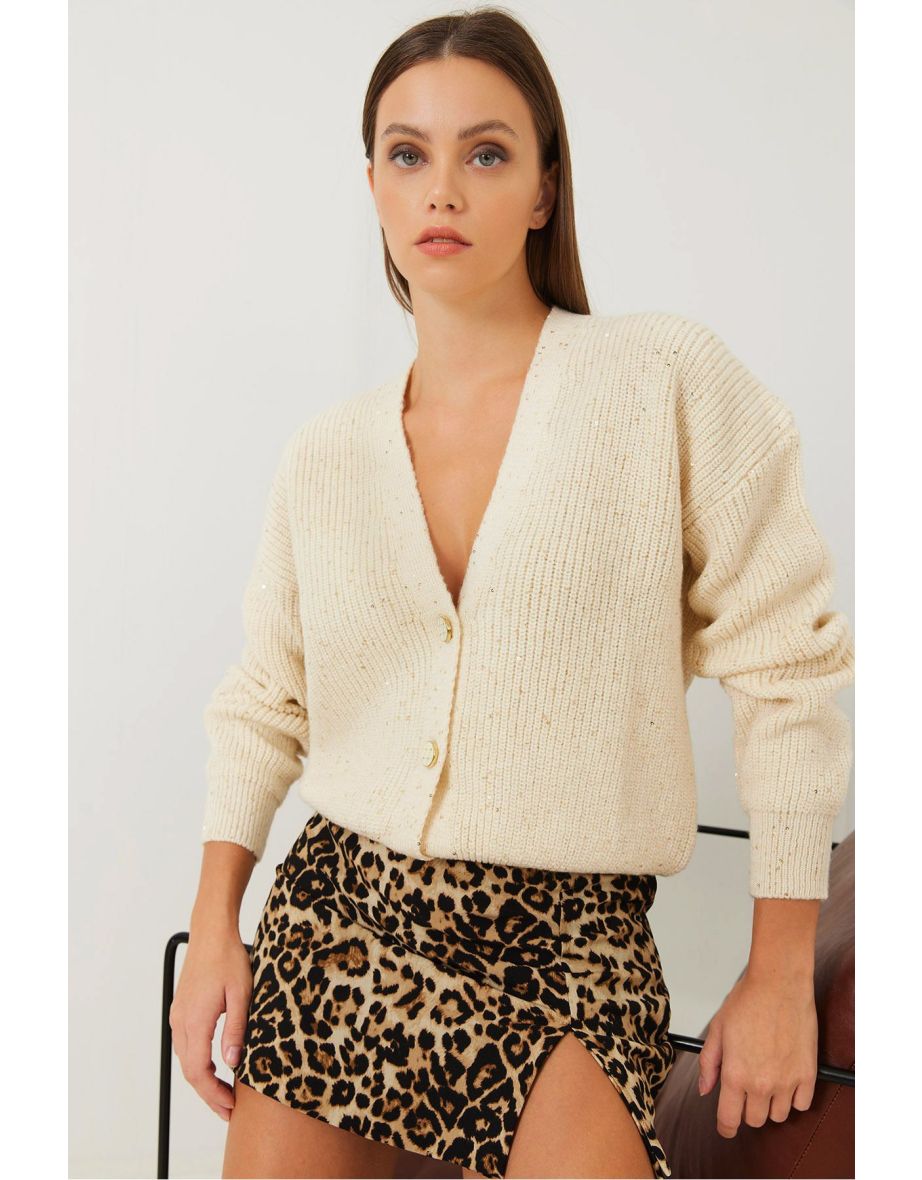 Women's Button Detail Sequin Cardigan