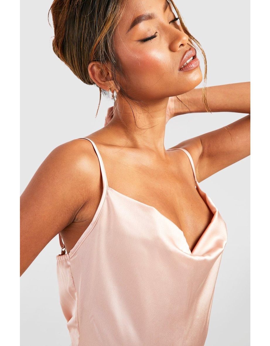 Satin Cowl Neck Wide Leg Jumpsuit - champagne - 3