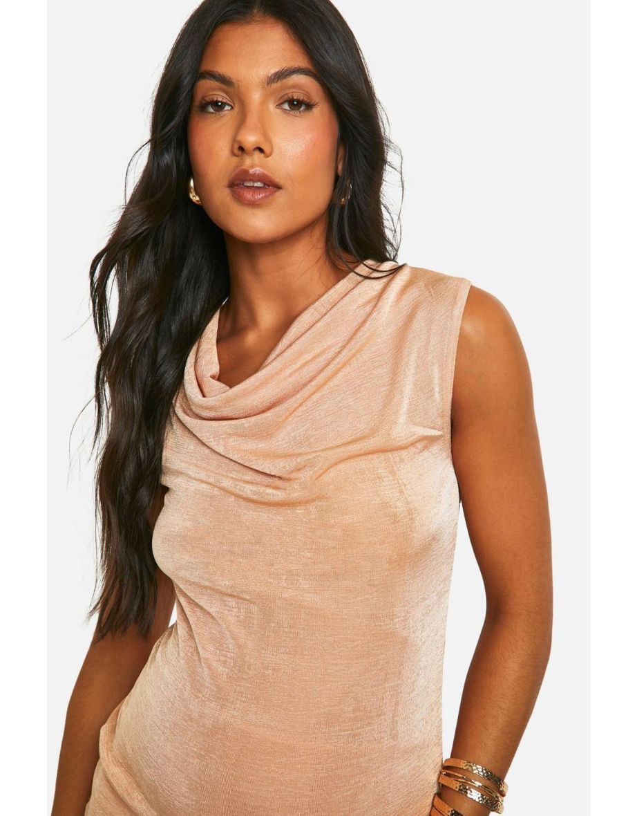Maternity Slinky Cowl Neck Sleeveless Top - gold - 3