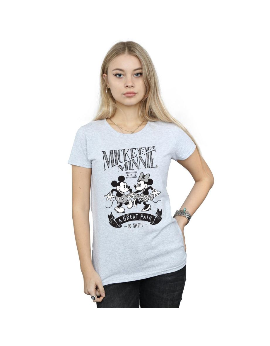 Disney Womens/Ladies Mickey And Minnie Mouse Great Pair Cotton T-Shirt - Sports Grey