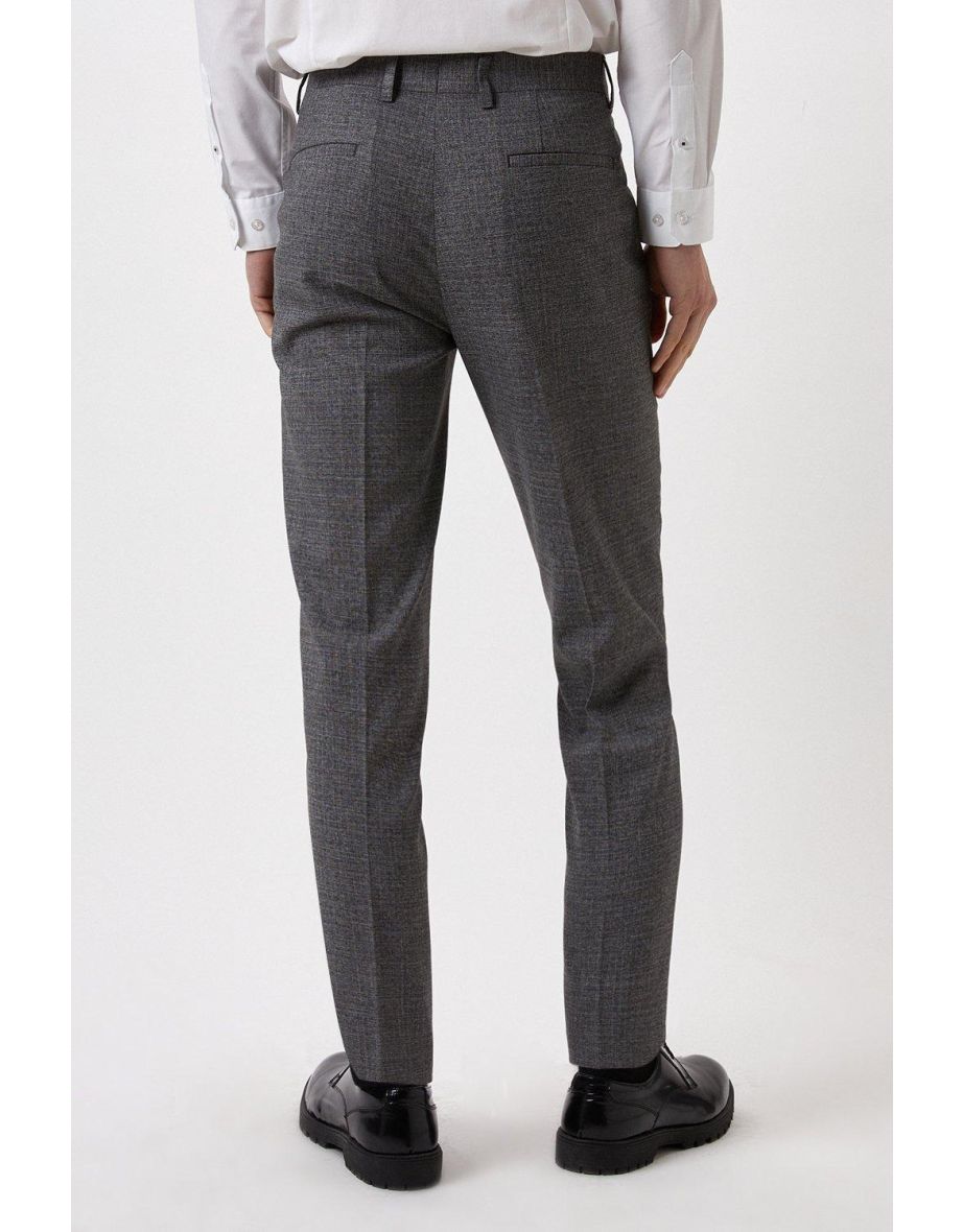 Skinny Grey Texture Grid Check Suit Trousers - 2