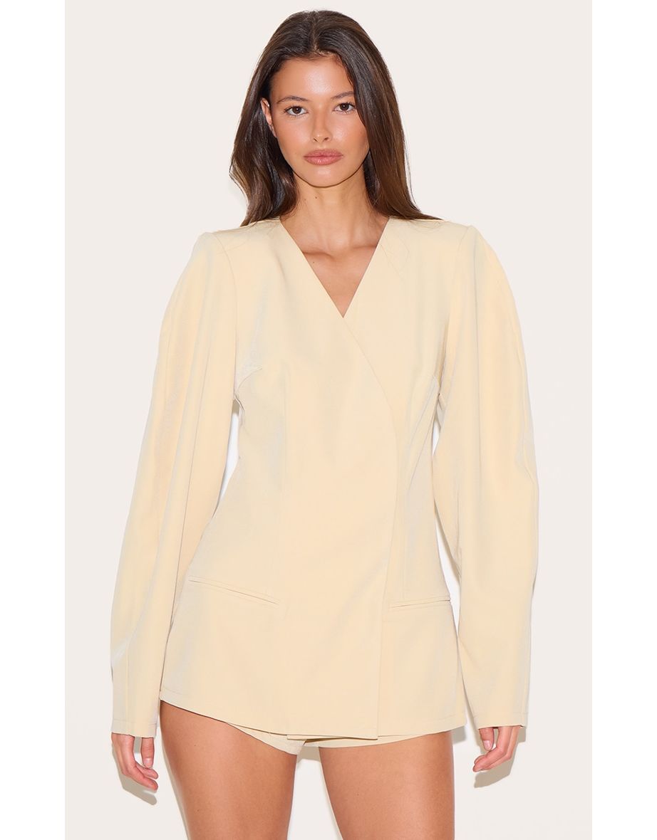 Butter Yellow Cross Front Cocoon Sleeve Tailored Playsuit