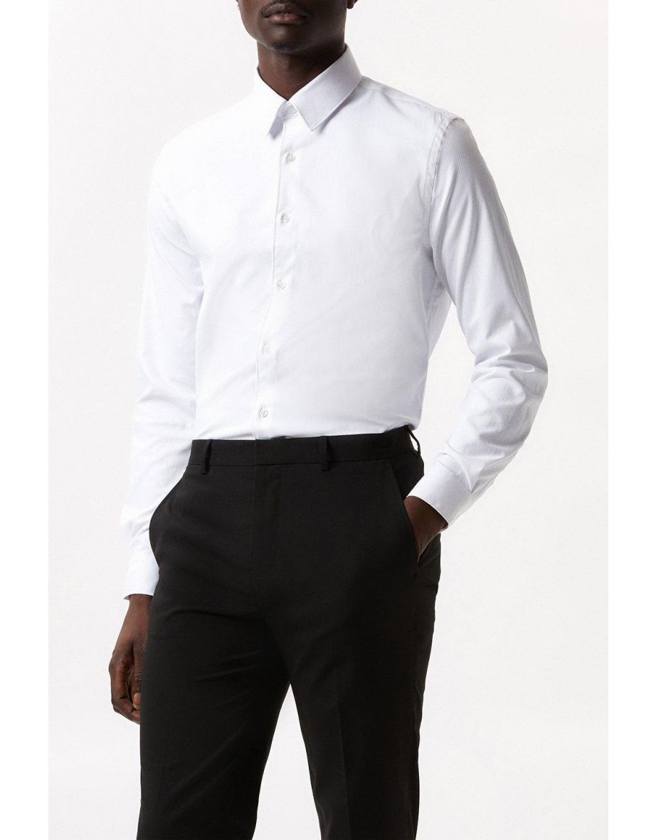 Slim Fit White Point Collar Twill Shirt