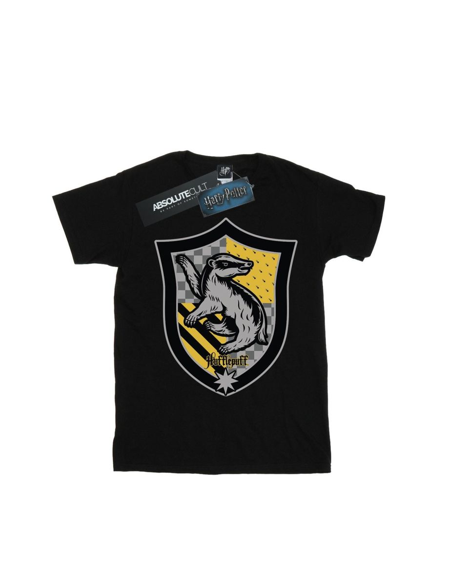 Harry Potter Womens/Ladies Hufflepuff Crest Flat Cotton Boyfriend T-Shirt - Black