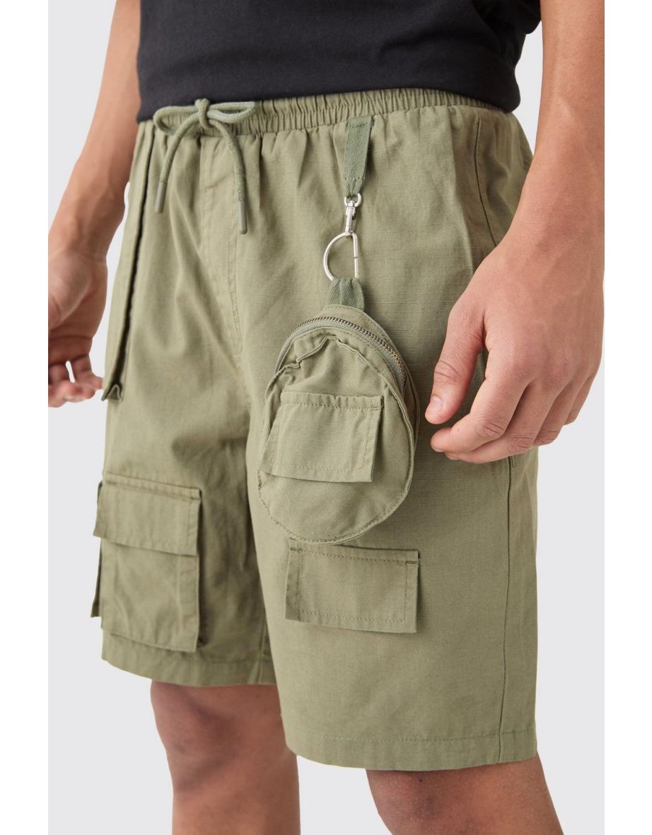 Detachable Bag Multi Cargo Pocket Shorts - khaki - 2