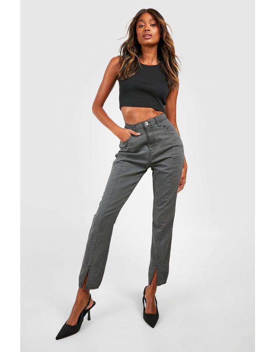 Basics High Waisted Split Hem Skinny Jeans - grey