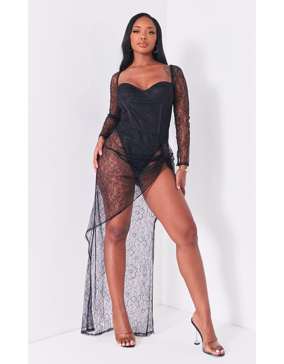 Shape Black Lace Corset Bodysuit Insert Dress