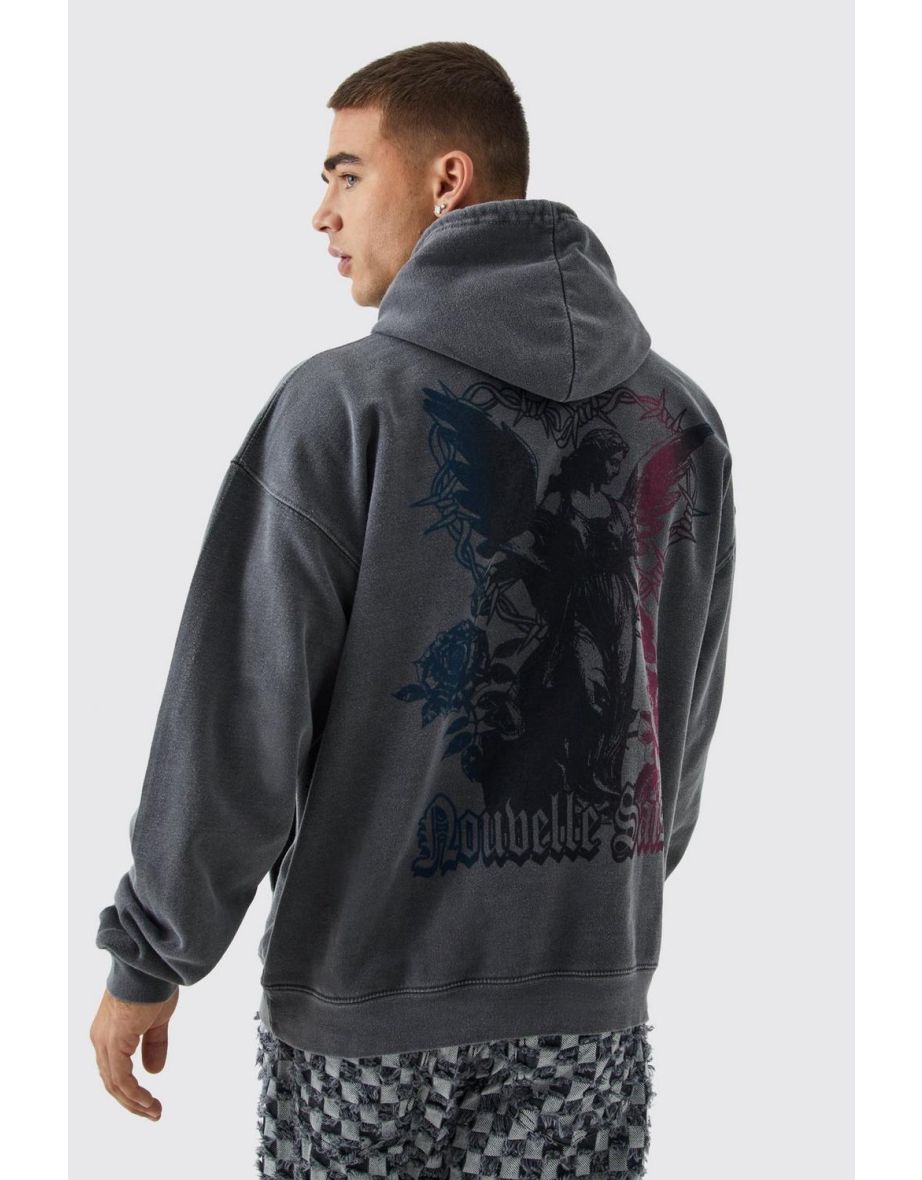 Oversized Wash Renaissance Graphic Hoodie - grey