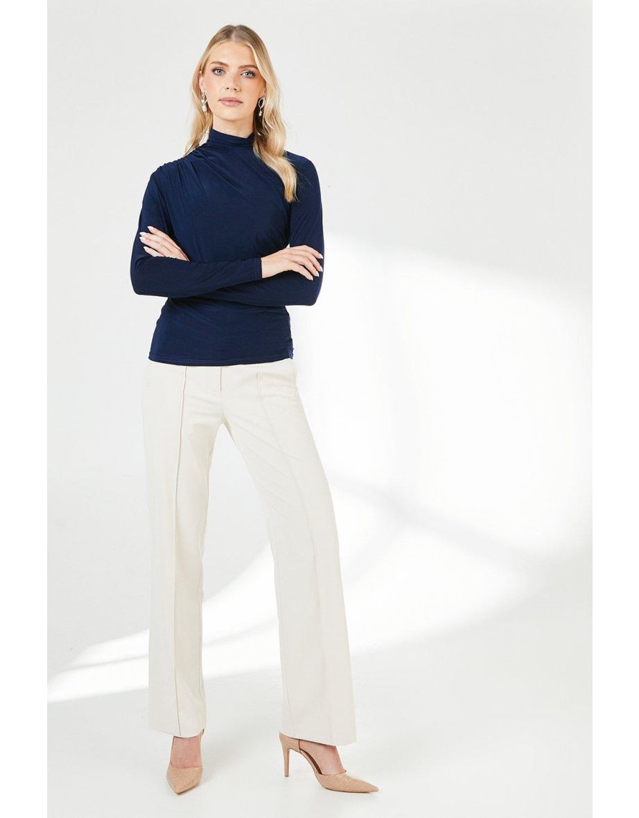 Principles by Debenhams High Neck Long Sleeved Navy Ruched Top