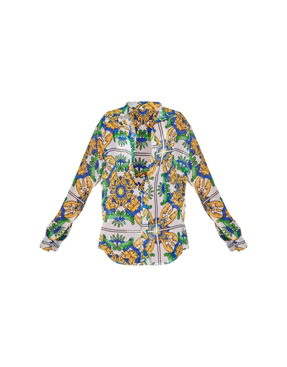 Multi Contrast Amalfi Print Chiffon Oversized Beach Shirt - 4