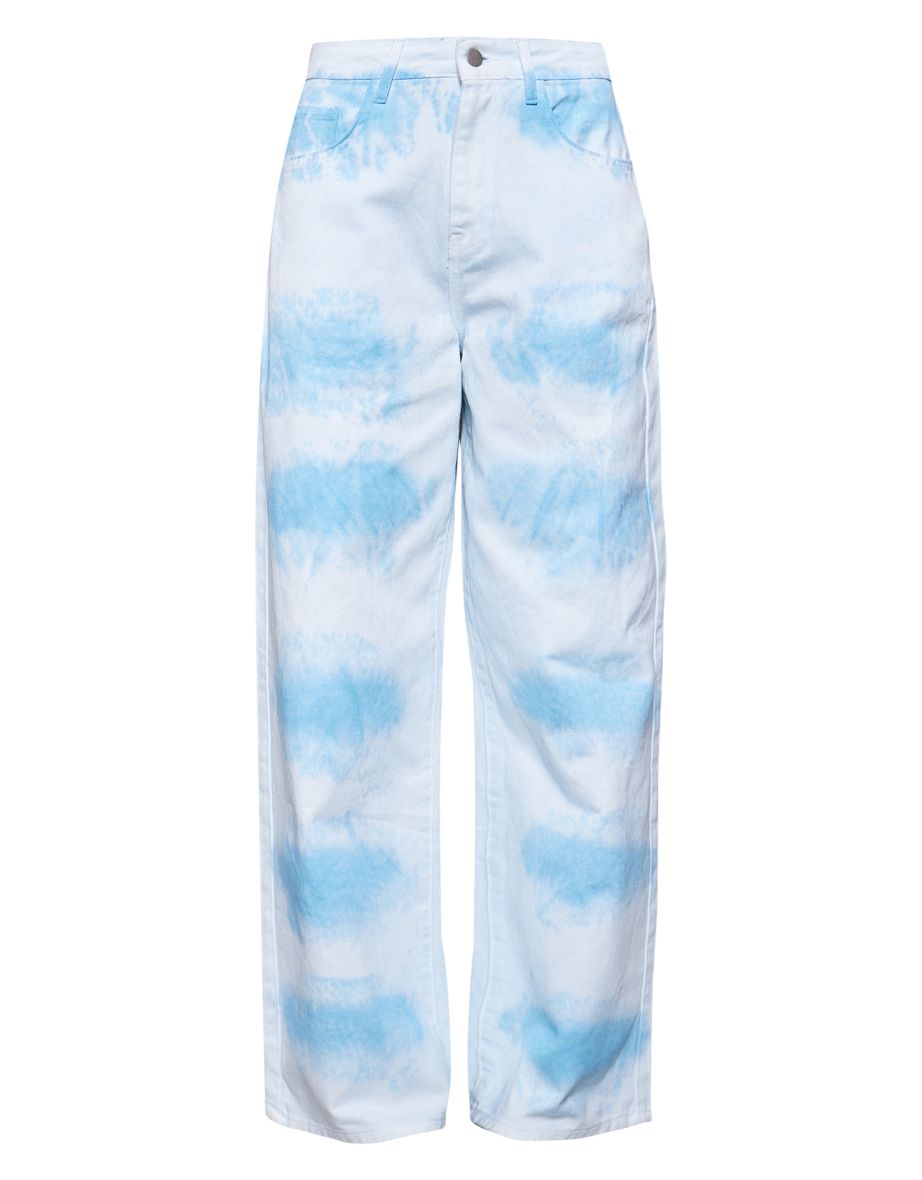 Blue Tie Dye Denim Wide Leg Jeans - 4