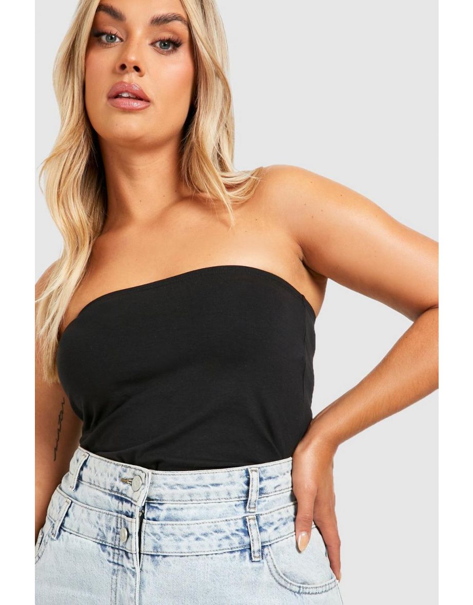 Plus 2 Pack Cotton Mix Basic Bandeau Boobtube Top - black - 3