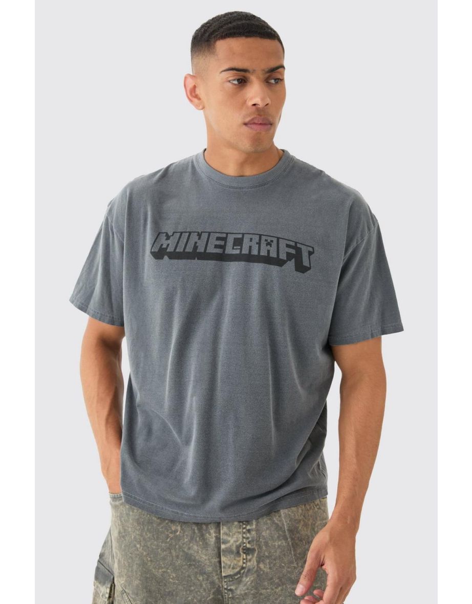 Oversized Minecraft Gaming Wash License T-shirt - charcoal - 2