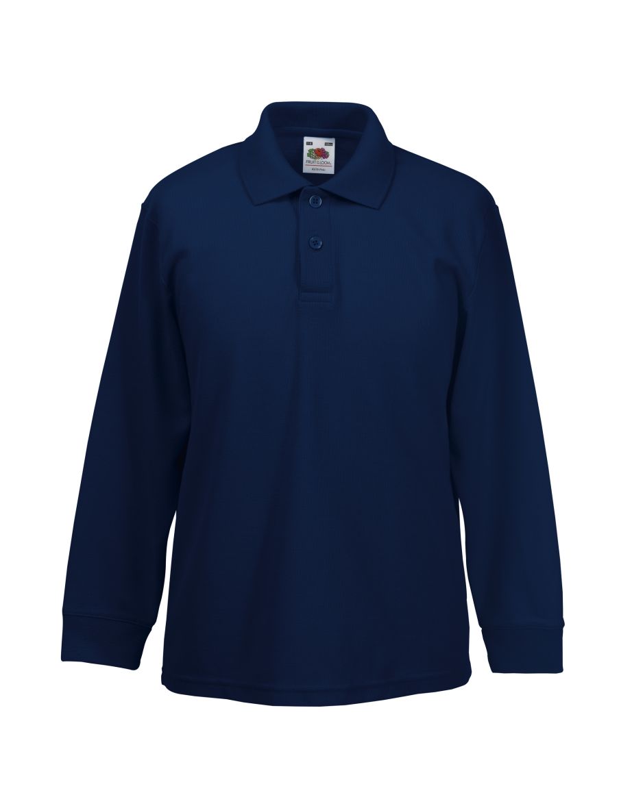 Fruit Of The Loom Childrens Long Sleeve 65/35 Pique Polo / Childrens Polo Shirts - Deep Navy