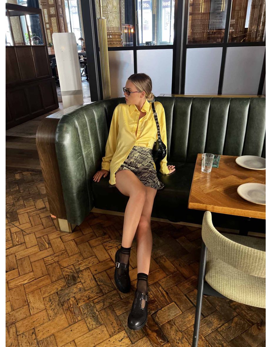 Glamorous Yellow Sketch Stripe Bias Cut Mini Skirt - 3