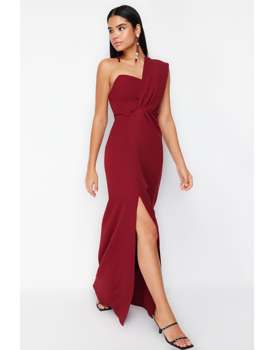 Burgundy Straight Regular Woven Evening Dress & Graduation Dress