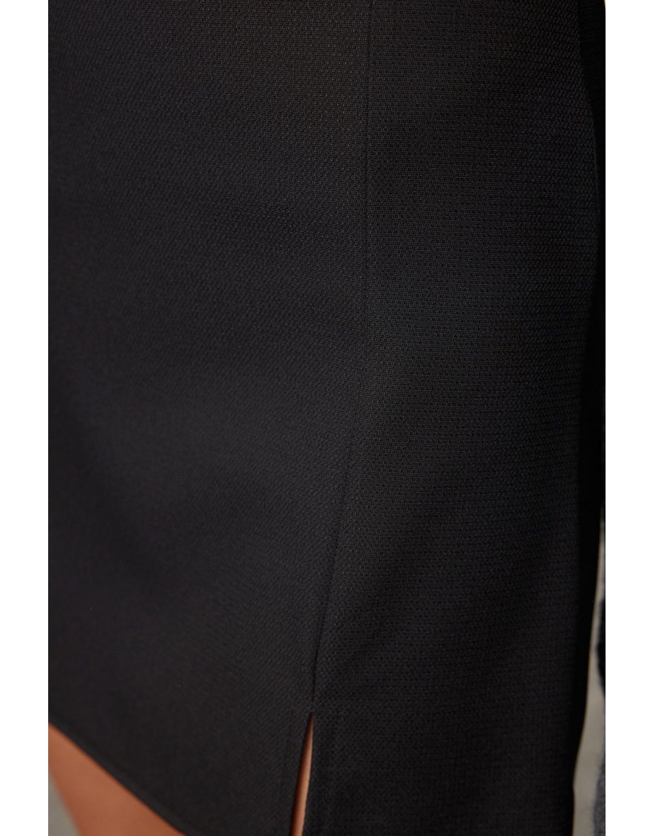 Black Mini Slit Woven Skirt - 4
