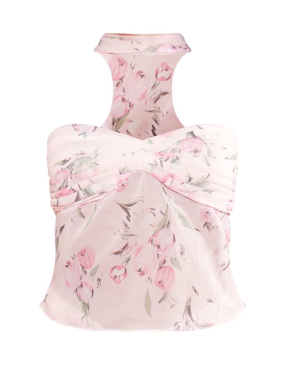 Petite Baby Pink Printed Mesh Bandeau Top - 4