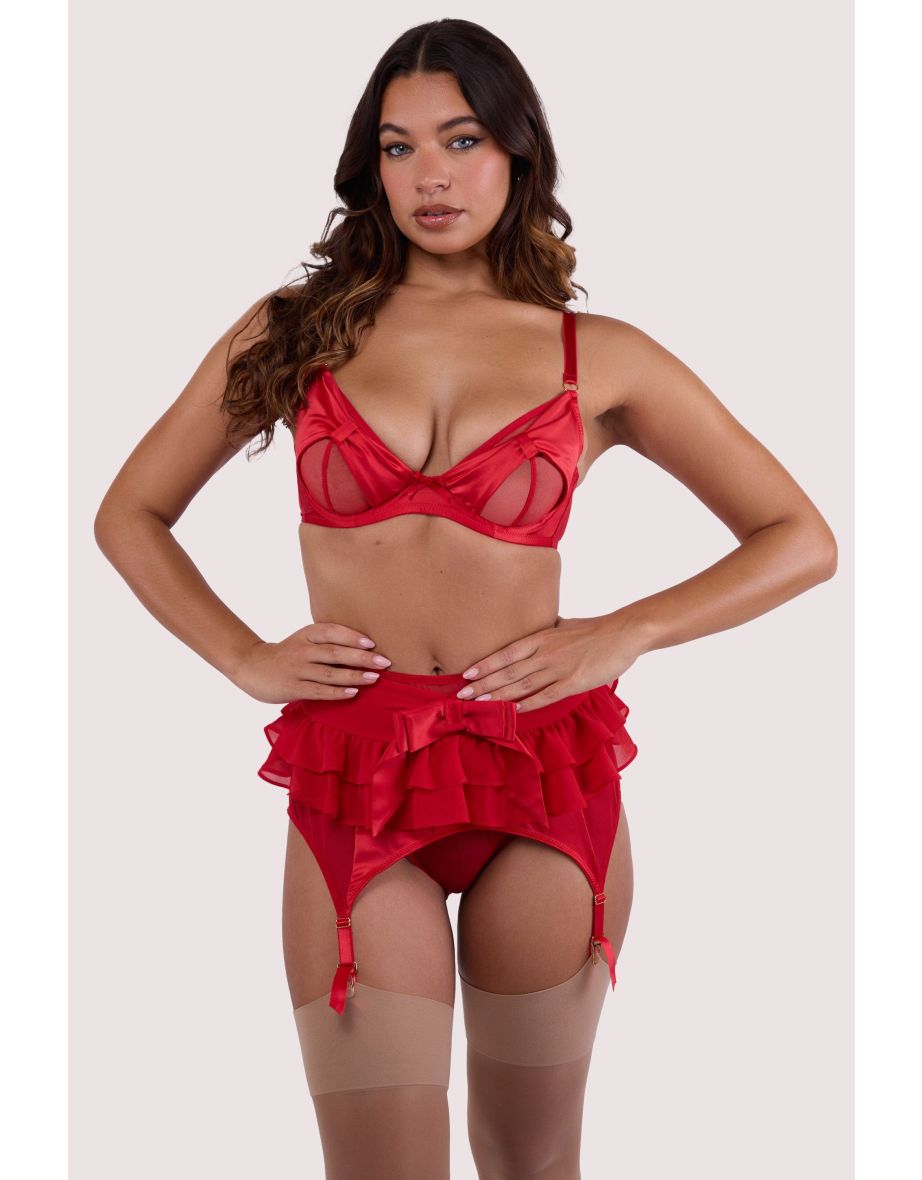 Annette Red Satin Skirted Suspender Belt