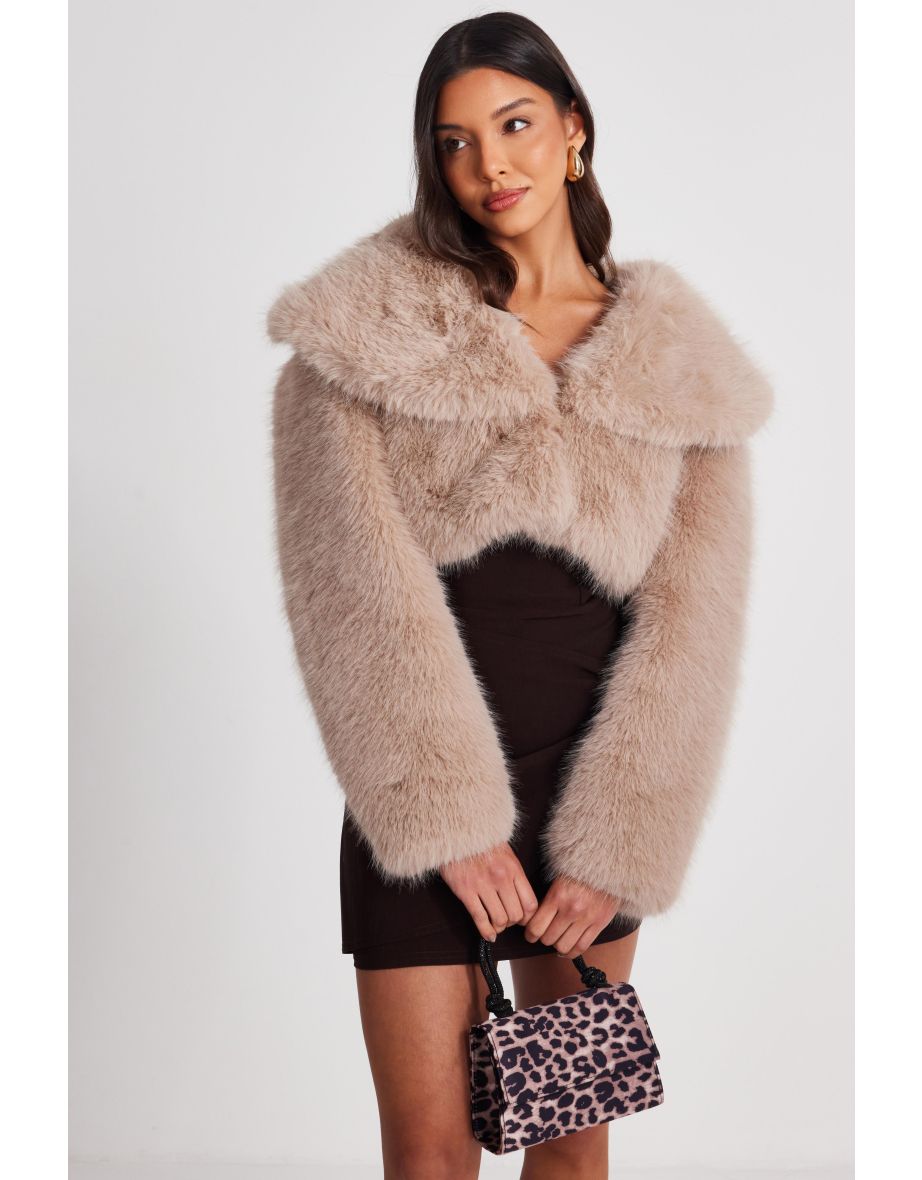 Stone Faux Fur Cropped Jacket