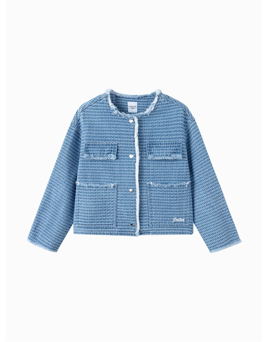 Girl Denim Jacket With Tuede Texture