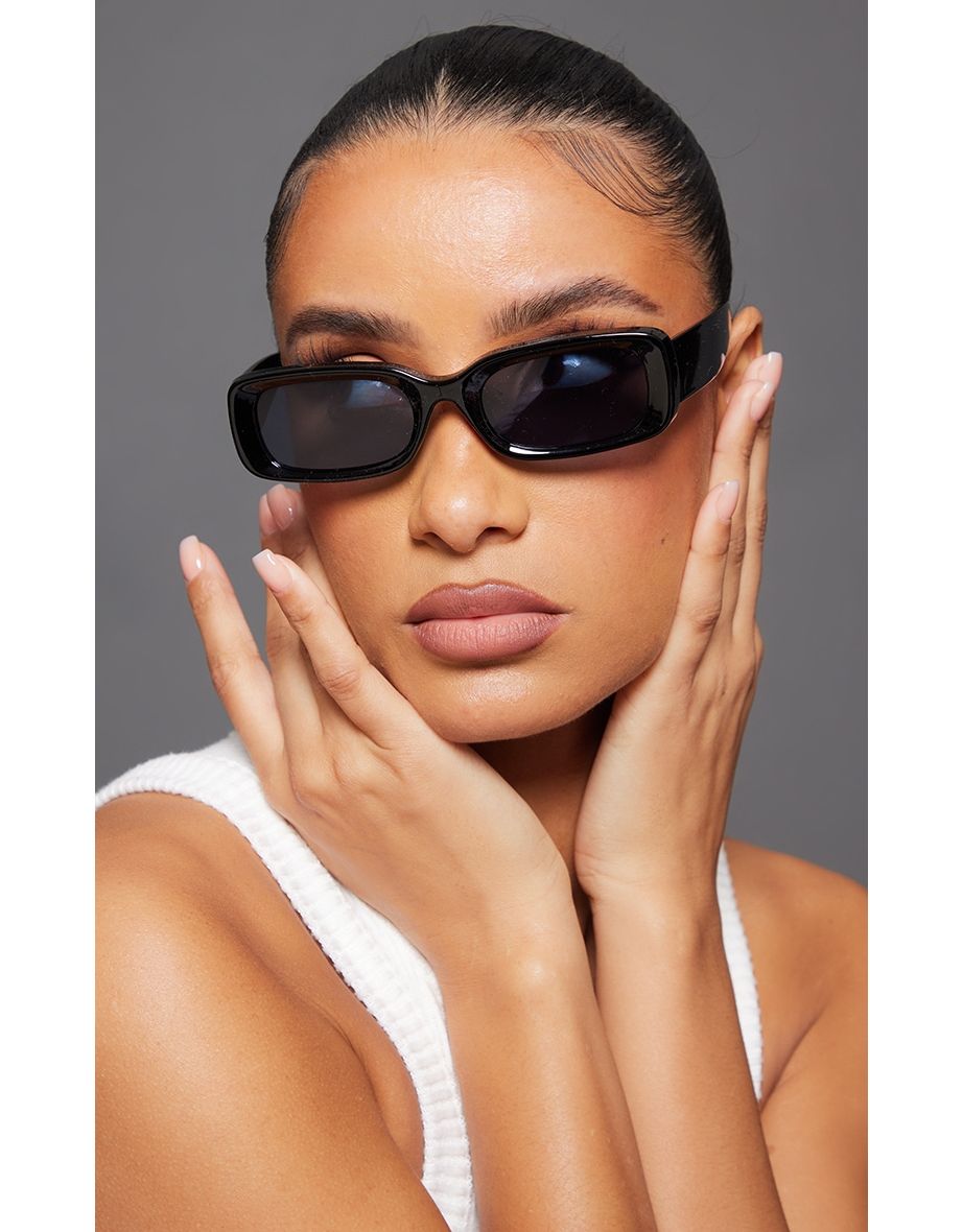 Black Rectangular Slim Frame Sunglasses