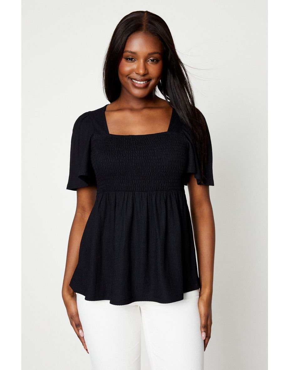 Shirred Angel Sleeve Top