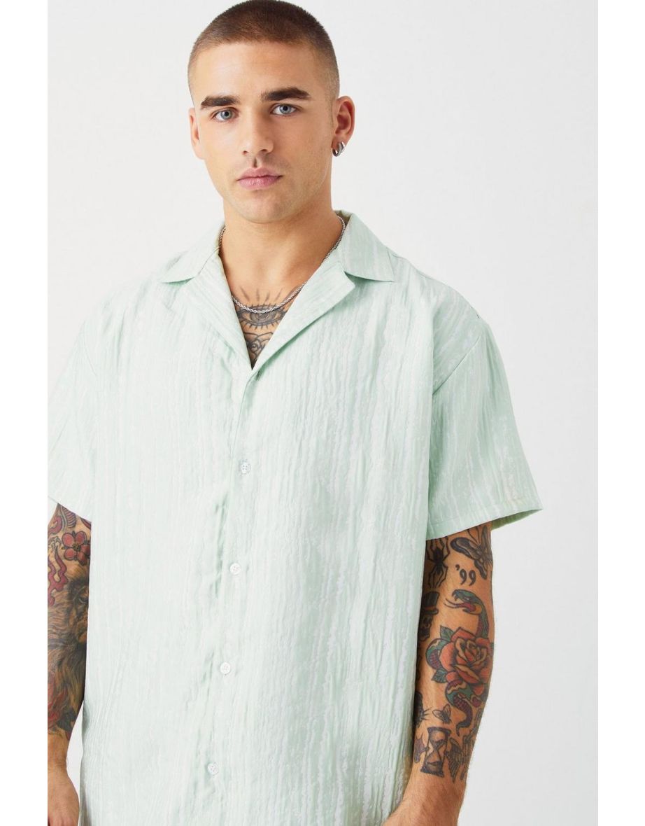Short Sleeve Oversized Cracked Texture Shirt - sage - 2