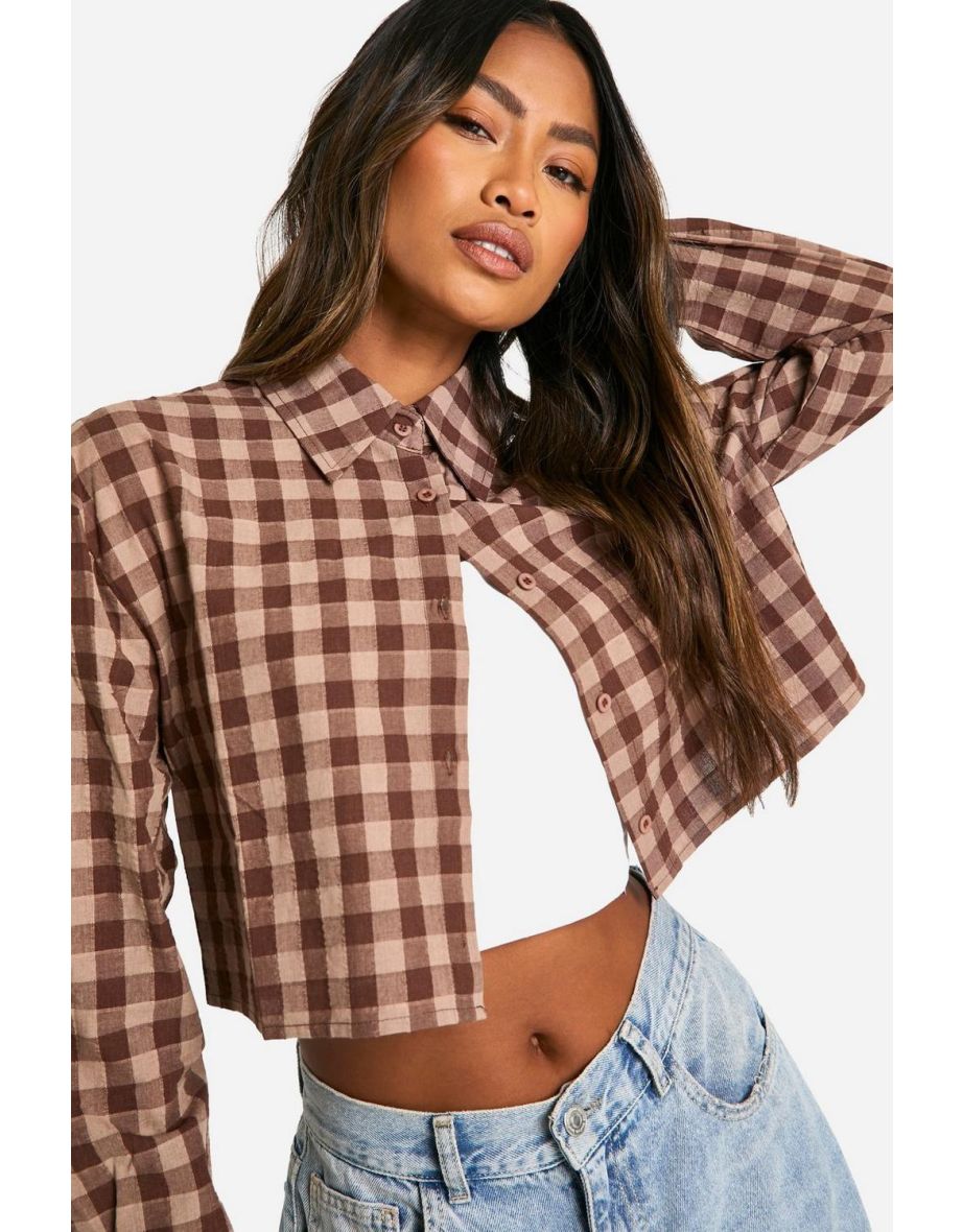 Cropped Check Shirt - brown - 3