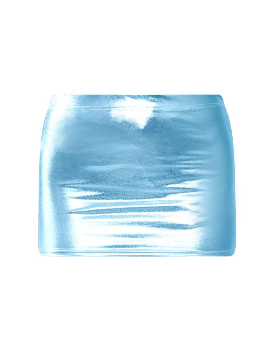 Light Blue Foil Low Rise Micro Mini Skirt - 5